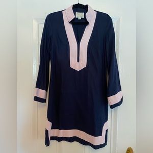 Sail to Sable / STS linen dress navy with pink trim size Medium